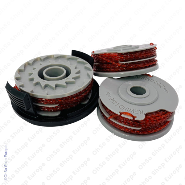 3 x Grass Trimmer Spools & 1 Cover Cap Kit RAC122 MC489 Square Edge Line
