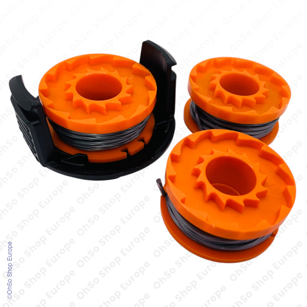 3 x Grass Trimmer Spools with Line + 1 x Cover Cap Kit For Qualcast, Worx, McGregor & Others By ALM
