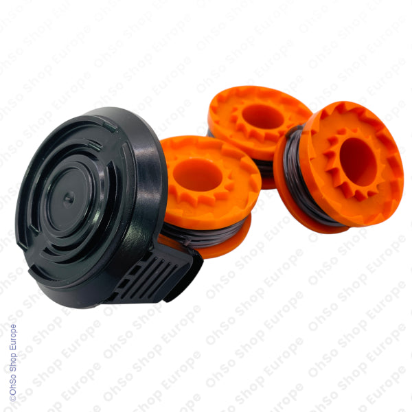 3 x Grass Trimmer Spools with Line + 1 x Cover Cap Kit For Qualcast, Worx, McGregor & Others By ALM