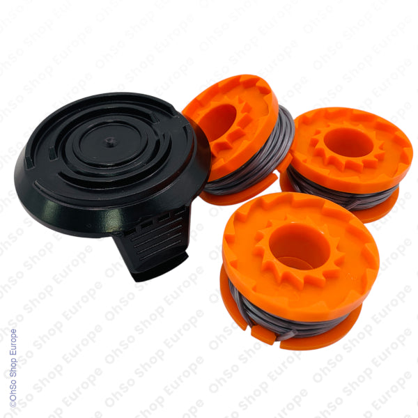 3 x Grass Trimmer Spools with Line + 1 x Cover Cap Kit For Qualcast, Worx, McGregor & Others By ALM