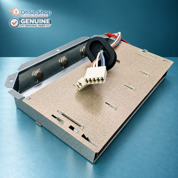 Underside of the Vestel 32043420 tumble dryer heater with insulation board and connector plug
